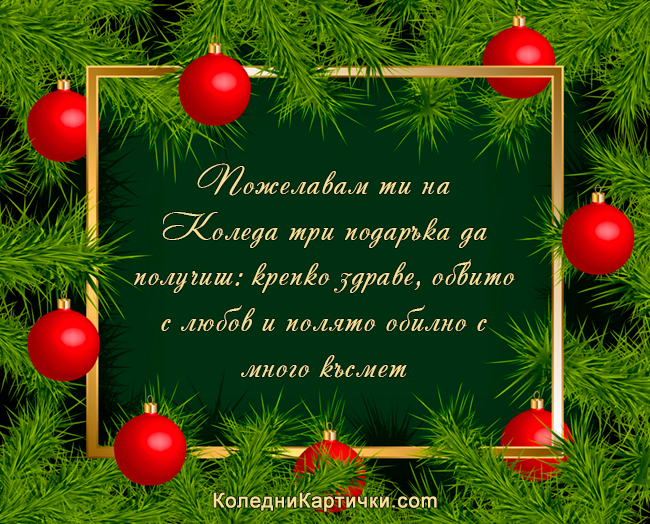 Пожелавам ти на Коледа три подаръка да получиш: крепко здраве, обвито с любов и полято обилно с много късмет