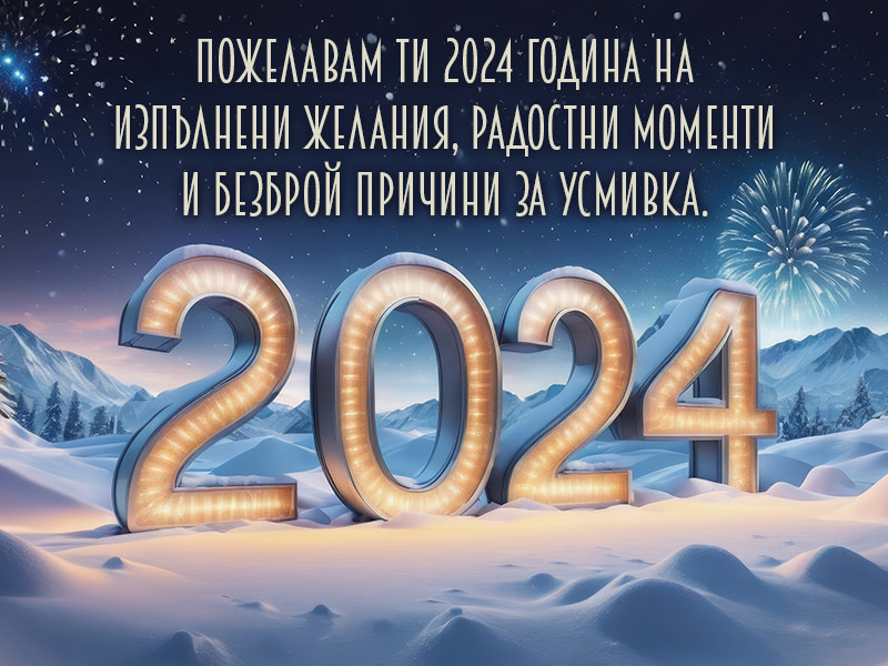 Пожелавам ти 2024 година на изпълнени желания, радостни моменти и безброй причини за усмивки.